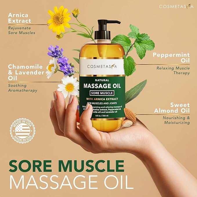 Cosmetasa Massage Oil for Sore Muscles with Roller Ball - Soothes Joints & Muscles with Arnica, Lavender Oil, Peppermint Oil & Chamomile Extract, Unisex