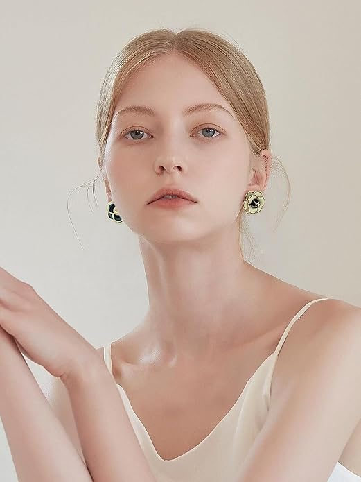 CLASSYZINT Gold/White/Red/Black Flower Stud Earrings