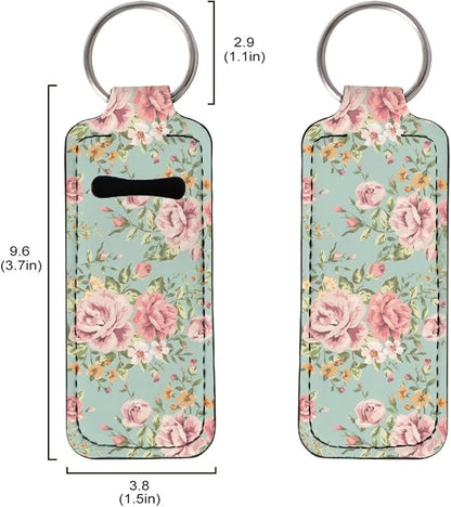 Elegant Peony Floral Lipstick Holder Keychain Keyring