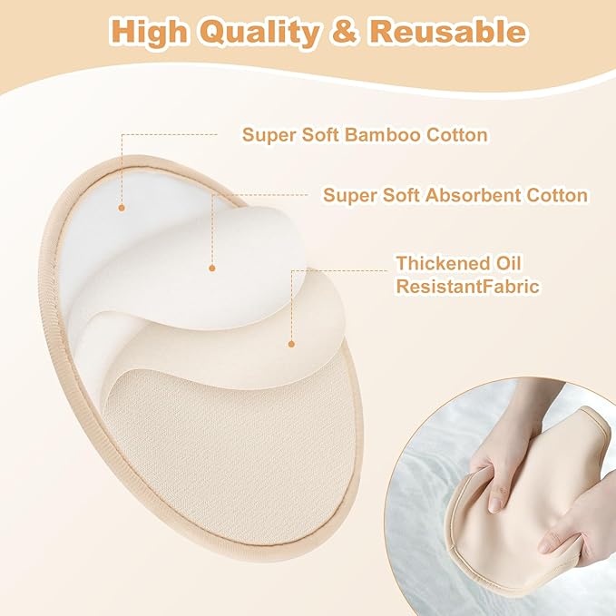 Castor Oil Pack for Breast, 4 PCS Reusable Organic Castor Oil Pack Wrap, Soft Breast Pads for Relaxing Sleeping (Oil Not Included)-Khaki
