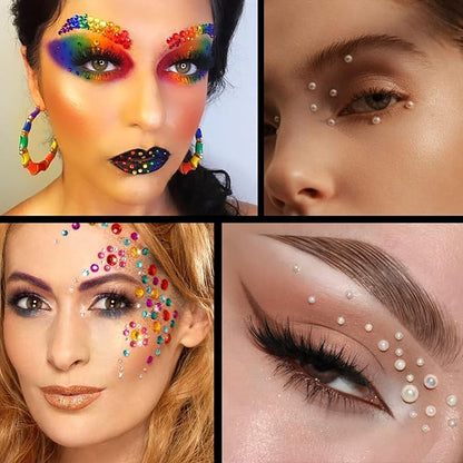 Flat Back Rhinestone+Half Round Pearl Kits Colorful Rhinestones+White