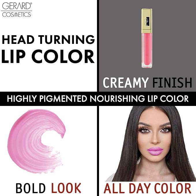 Gerard Cosmetics Color Your Smile Lip Gloss Fiji | Super Pigmented Bright Pink Lip Gloss with LED Light and Mirror | Shiny Finish | Hydrating Liquid Lip Color | Cruelty Free and Made in USA
