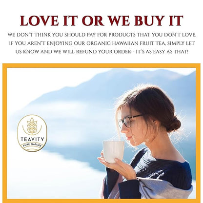 Organic Hibiscus Sabdariffa Tea Pods with Peach, Mango, & Passionfruit - Naturally Decaf Tea - Hawaiian Fruit Tea by Teavity (24 Tea Pods)