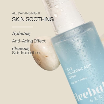 Meebak Cica & Hyaluronic Acid Serum with Vitamin C | Hydrating & Plumping Face Serum | Fine Lines & Dry Skin | Korean Skincare | Suitable for All Skin Types