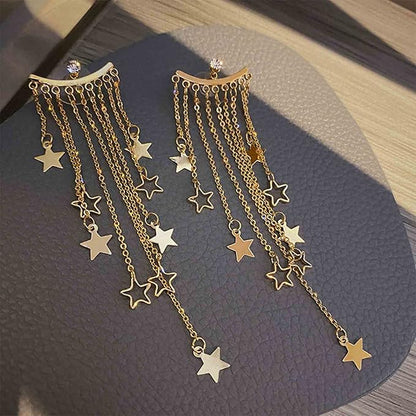 Boho Star Chain Tassel Earrings Gold Star Dangle