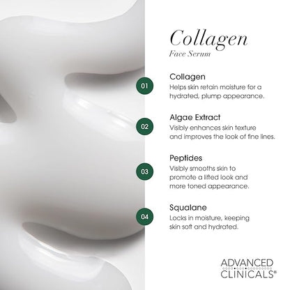 Advanced Clinicals Collagen Serum For Face | Visible Anti Aging Collagen Peptide Serum + Hyaluronic Acid Moisturizer Improves Look Of Wrinkles, Dry Skin, & Fine Lines, No added Fragrance, 2-Pack