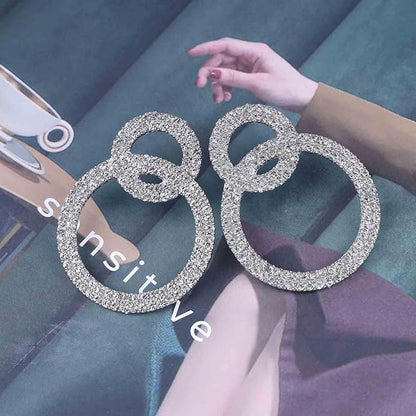 Vintage Crystal Circle Drop Earrings Double