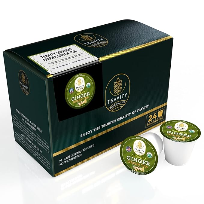 Organic Ginger Green Tea Pods for Keurig by Teavity (24 Tea Pods)