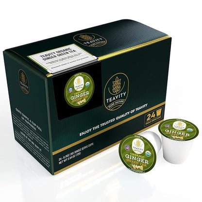 Organic Ginger Green Tea Pods for Keurig by Teavity (24 Tea Pods)