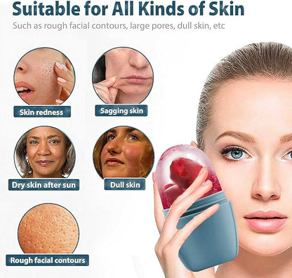 KOGITI Face Ice Roller & Mold - Beauty Facial Massage Tool for Puffiness Relief, Ice Cube Holder (Brush-Blue)
