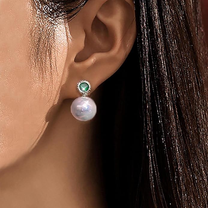 Vintage Emerald Pearl Earrings Gold Pearl Drop Earrings