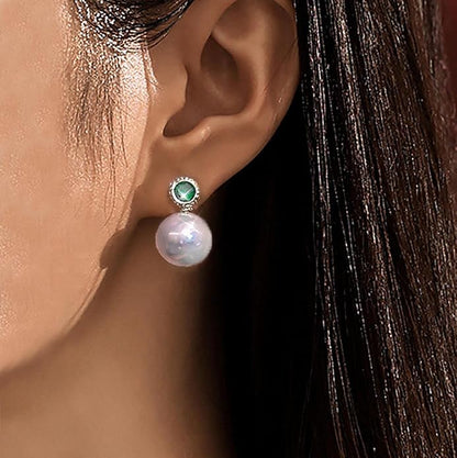 Vintage Emerald Pearl Earrings Gold Pearl Drop Earrings