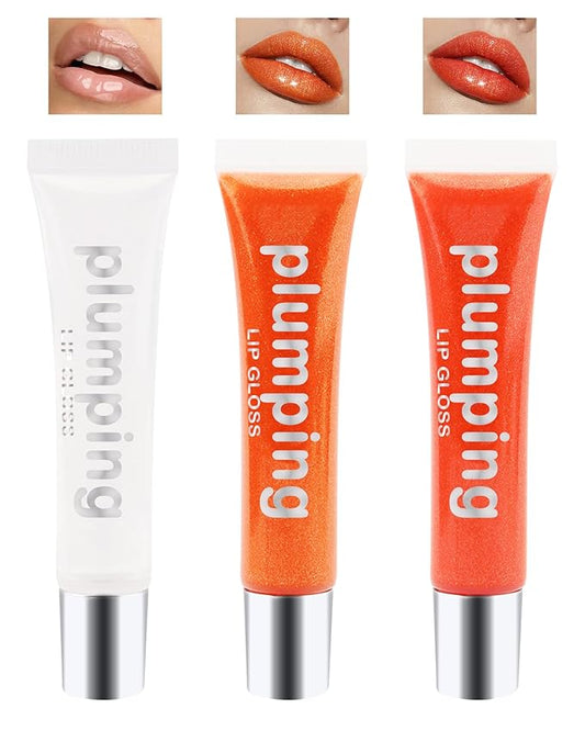 Hydrating Lip Glow Oil-3Pcs Tinted Plumping Lip Oil Lip Plumper, Moisturizing Smooth Lipgloss for Lip Care, Glossy Finish Clear Tint Shiny and Vegan Juicy Lip Gloss,Nourishing Non-Sticky Formula-Set B