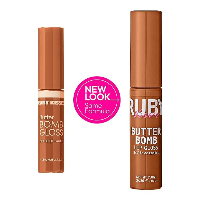 Ruby Kisses Lip Gloss Butter Bomb Gloss Non-Sticky Lip Gloss Vitamin E Natural Nude Lip Makeup - 7.8mL (0.26 US fl.oz) (Butter Bomb)