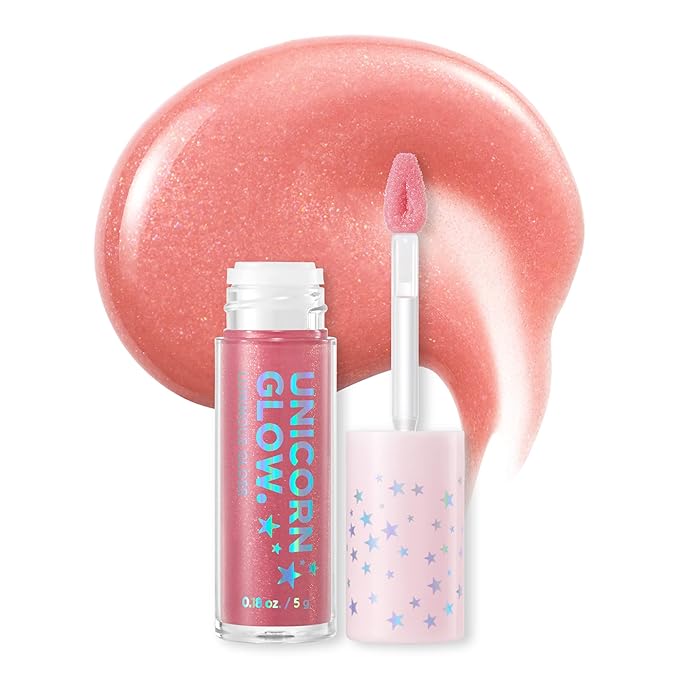 UNICORN GLOW Luminous Lip Gloss, 3 Rose Gold -Moisturizing Lip Gloss with Shimmery Finish - Lightweight, Sheer and Hydrating [0.18 oz. / 5 g] glitter gloss