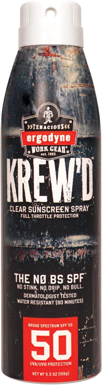 Ergodyne KREW'D 6353 Sunscreen Spray, Broad Spectrum SPF 50, Water Resistant, 5.5 oz, 2-Pack