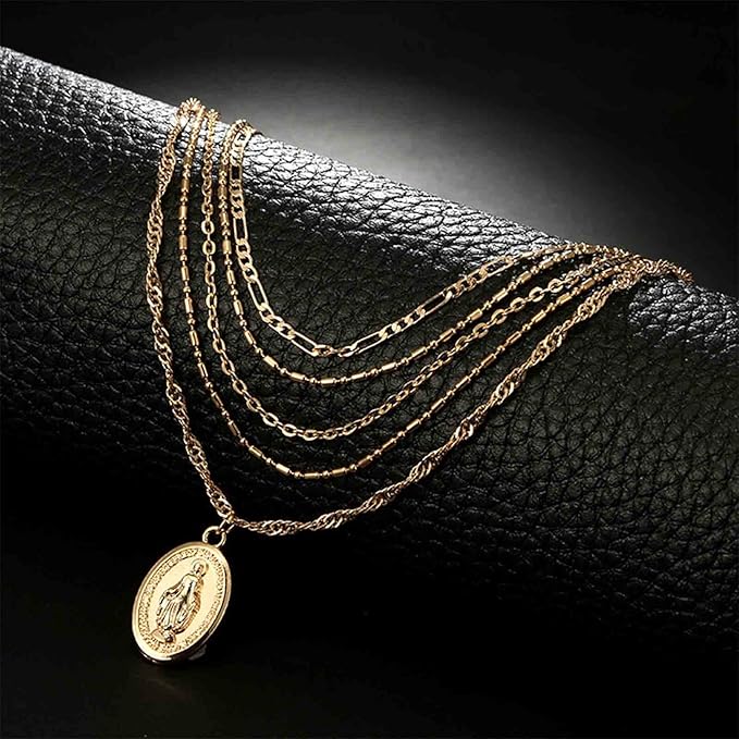 Boho Layered Oval Coin Necklace Choker Gold Virgin
