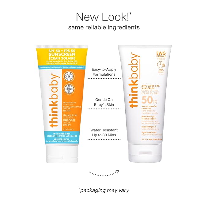 Thinkbaby Safe Sunscreen SPF 50+ - 6oz Family Size (2-Pack)