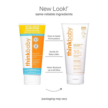 Thinkbaby Safe Sunscreen SPF 50+ - 6oz Family Size (2-Pack)