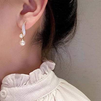 Vintage Crystal Pearl Drop Earrings Sparkly
