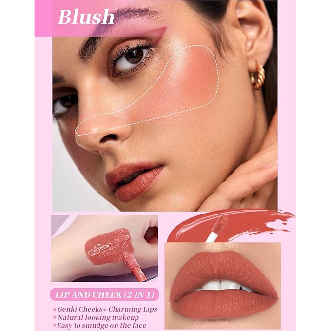 Matte Dewy Liquid Blush, Silky Smooth Cream Soft Cruelty-free,02 Cherry