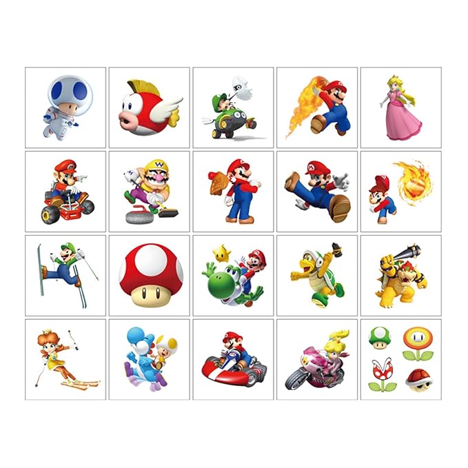 40 Sheets Mario Bros Temporary Tattoos Birthday Themed Rewards (green)