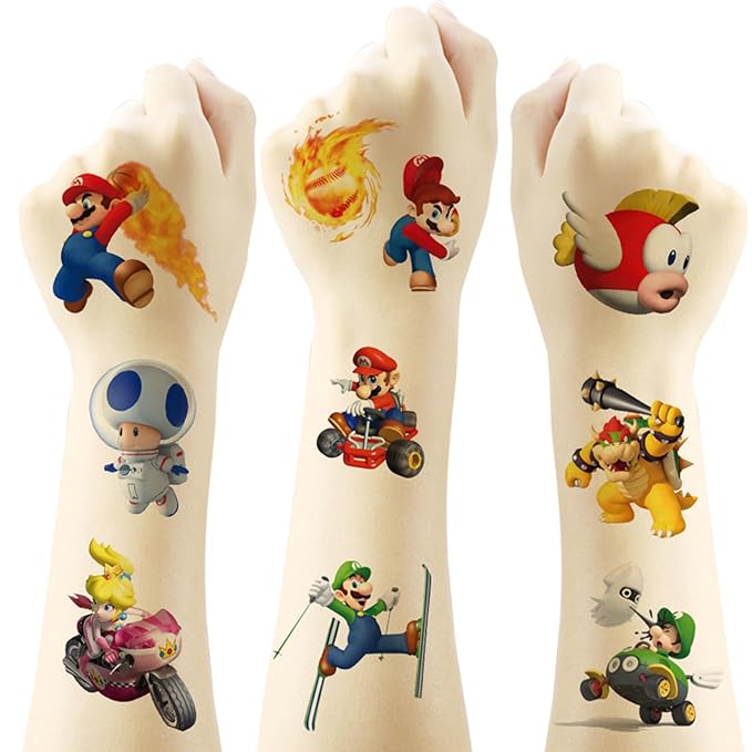 40 Sheets Mario Bros Temporary Tattoos Birthday Themed Rewards (green)
