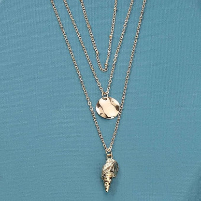 Bohemia Layered Seashell Necklace Choker Gold Coin Disc