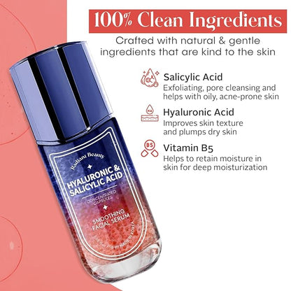 Hyaluronic Acid Facial Serum - Anti-Aging, Deep Hydration, Smooths & Cleanses - Salicylic Acid for Pore Cleansing - Dermatologist Tested, Korean Skin Care - 1.69 FL.OZ.
