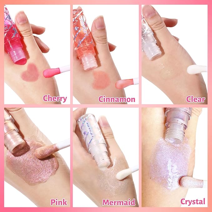 UCANBE 3 Reflective Color Lip Glow Oil - Instense High-moisture Lip Oil (Pink/Crystal/Mermaid), Luxurious Non-Sticky Mositurizing Lip Top Gloss for All-Day Wear and Comfort