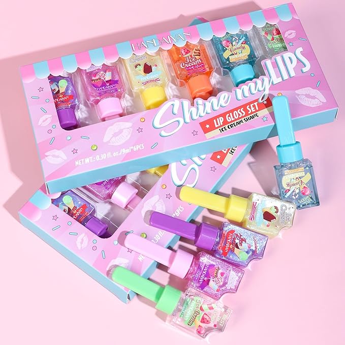 Girl's 6pc Fruity Flavored Lip Gloss Set, Long Girl's