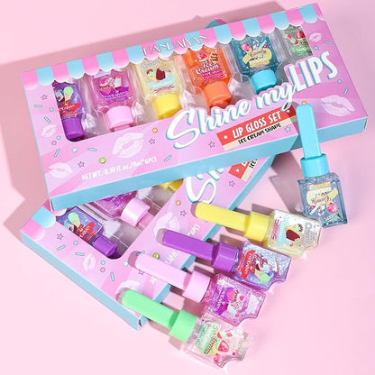Girl's 6pc Fruity Flavored Lip Gloss Set, Long Girl's
