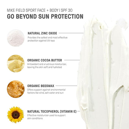 Raw Elements Mike Fields Face & Body Organic Sunscreen Tin SPF 30 - Non-Nano Zinc Oxide, Water-Resistant 80 Min, Reef Safe, All Ages Safe, Travel Sunblock 1.8 oz