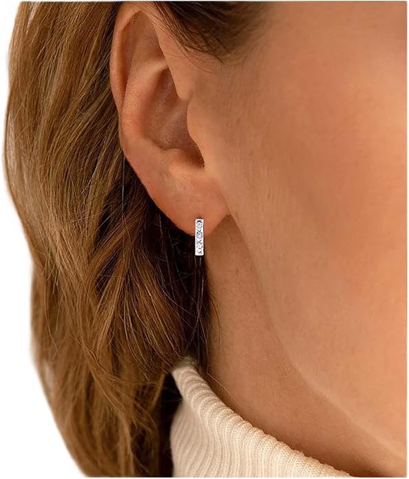 Geometric Crystal Bar Earrings Silver Cz