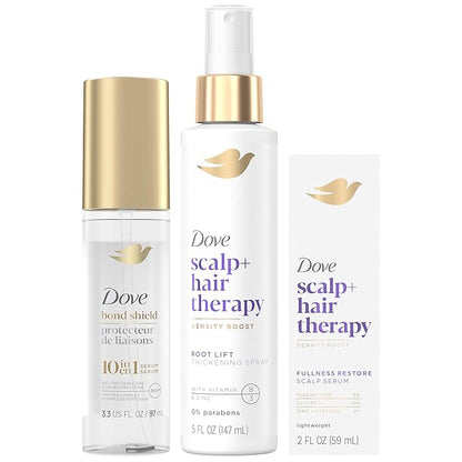 Dove Hair Serum Bundle – Bond Shield 10-in-1 Serum, Root Lift & Fullness Restore Therapy for Healthy Hair, Repair & Strengthening (3 Piece Set)