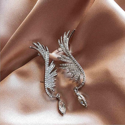 Boho Crystal Angel Wing Earrings Silver Rhinestone Wing