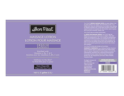 Bon Vital' Swedish Massage Lotion for Skin Tone Improvement, Dry Skin Repair, Increased Circulation, and Stress Relief, Great for Swedish and Sports Massages, 5 Gal, Label may Vary