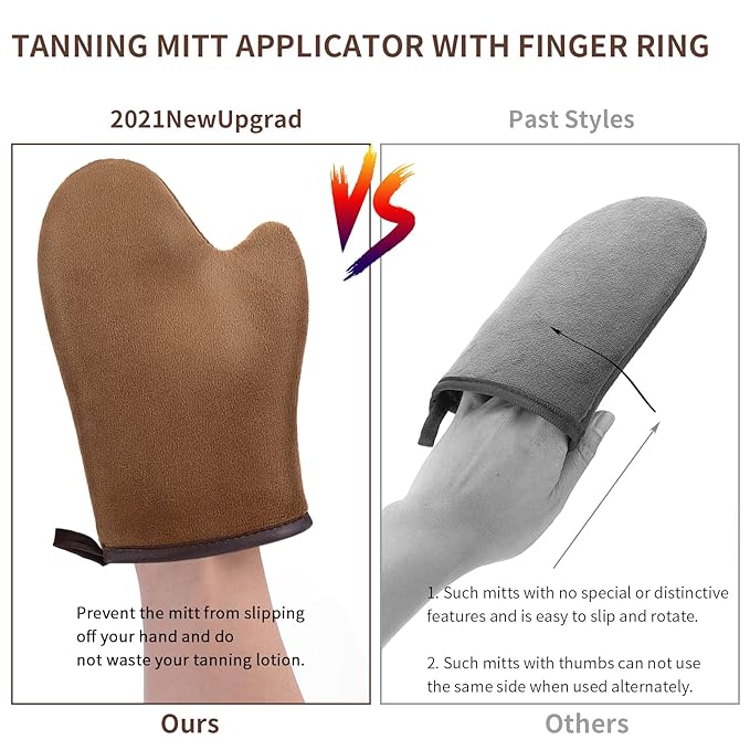 WLLHYF Self Tanning Mitt Applicator kit, Lotion Applicator For Back, Face Fake Tan Mitten, Ultra Soft Streak Free Reusable Tanning Glove for Self Tan (Brown)