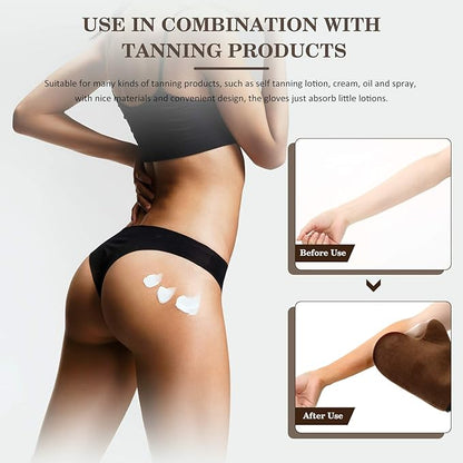 4 Packs Self Tanning Mitt Applicators Sunless Tanning Mittens Double Sided Self Tanning Gloves Reusable Tanner Applicator Mittens Brown Tanner Gloves with Thumb (Brown)