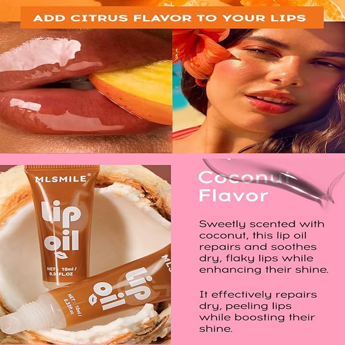 6PCS Fruit Flavored Lip Gloss Set,Long Lasting Moisturizing Nourishing Tinted Lip Oil,Soft Smooth Hydrating Lipstick Lip Gloss,Lip Treatment for Dry Cracked Lips Tinted Lip Balm