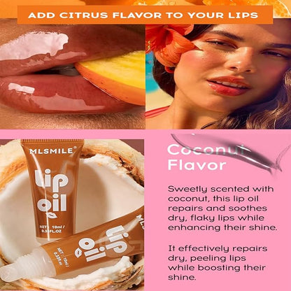 6PCS Fruit Flavored Lip Gloss Set,Long Lasting Moisturizing Nourishing Tinted Lip Oil,Soft Smooth Hydrating Lipstick Lip Gloss,Lip Treatment for Dry Cracked Lips Tinted Lip Balm