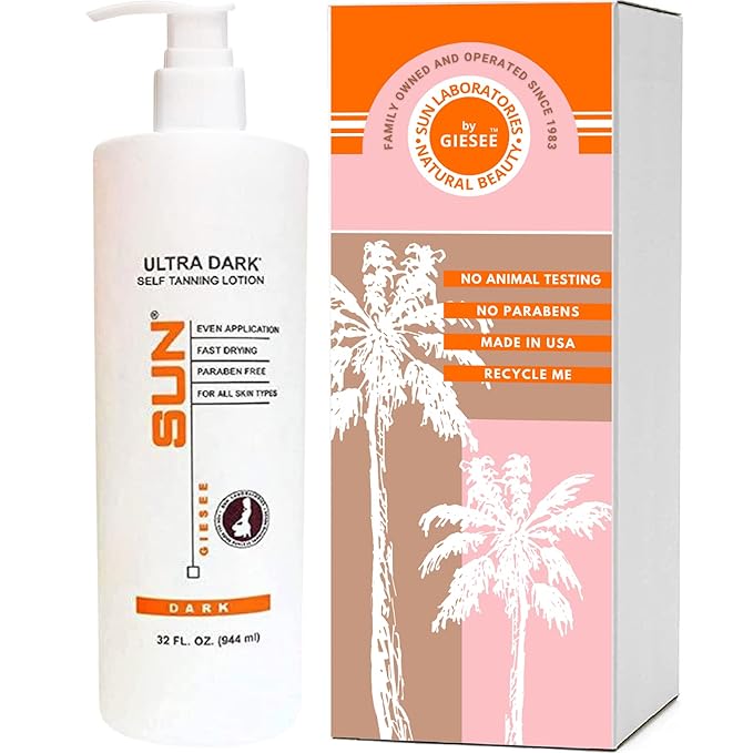 Sun Laboratories By Giesee Ultra Dark Self Tanning Lotion 32 oz - Organic Sunless Tanning Lotion, Extra Dark Self Tanner, Natural Self Tanning Lotion for Face & Body, Instant Tan Glow Beauty