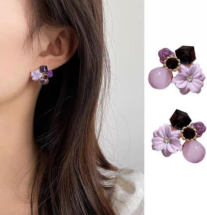 Boho Amethyst Flower Drop Earrings Vintage