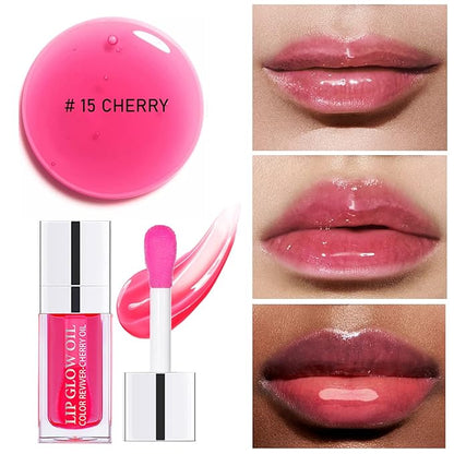 2 PCS Plumping Lip Glow Oil(CHERRY), Clear Tinted Lip Gloss Set, Moisturize Nourish and Enhance Your Lips with a Natural Long-Lasting Shine - Perfect for Any Occasion
