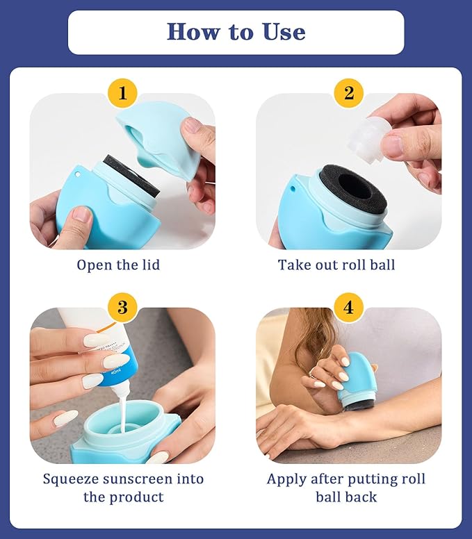 Sunscreen Applicator for Kids, Adults & Families - BPA Free & Refillable, Travel & Ourdoor Sunblock Buddy Brush Set with Protective Caps, Sun Lotion Applicator Sun Cream Brush