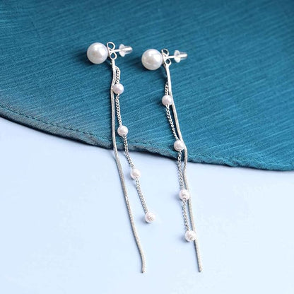 Vintage Pearl Dangle Earrings Long Pearl Chain Earrings
