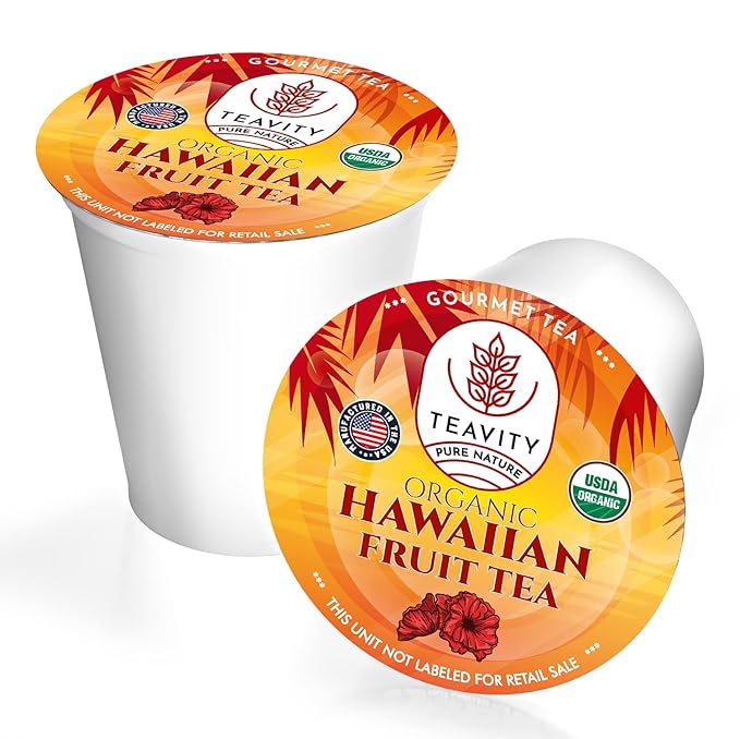 Organic Hibiscus Tea Pods with Peach, Mango, & Passionfruit - Naturally Decaf Tea - Hawaiian Fruit Tea by Teavity (36 Tea Pods)
