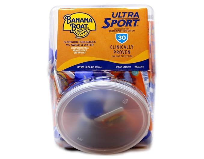 Banana Boat Sport Performance Sunscreen Lotion 30 SPF, 1 oz, Fishbowl 24 Count Each (Value Pack of 4)