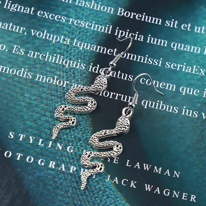 Punk Snake Drop Earrings Silver Snake