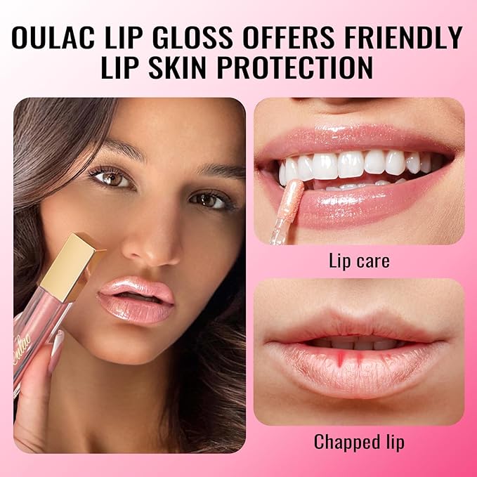 Oulac Pink Lip Gloss High-shine Moisturizing Lip Gloss Oil Colorful Shade Liquid Lipstick Non-sticky Cup Glitter lipstick Lip Tint Reduce Fine Lines Lip Glaze For Dry Lip C16